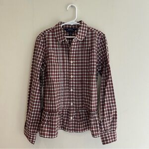 Polo Ralph Lauren Girls (12) Red Plaid Button Down Ruffle Blouse
